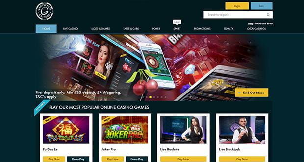 Grosvenor online casino main page