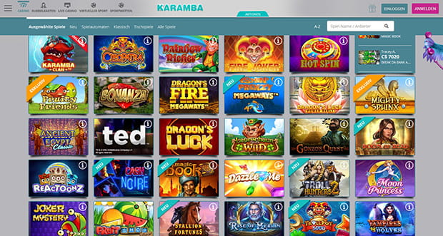 The Karamba Casino home page