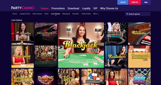 The PartyCasino home page